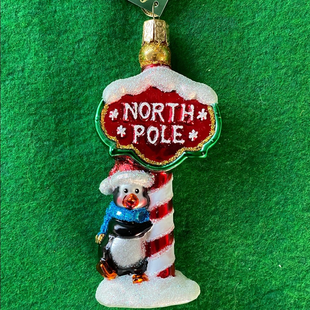 Old World Christmas “North Pole” Glass Ornament NWT